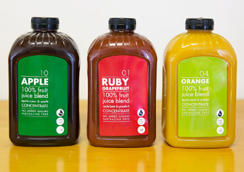 Apple, Ruby, and Orange fruit juice concentrates
